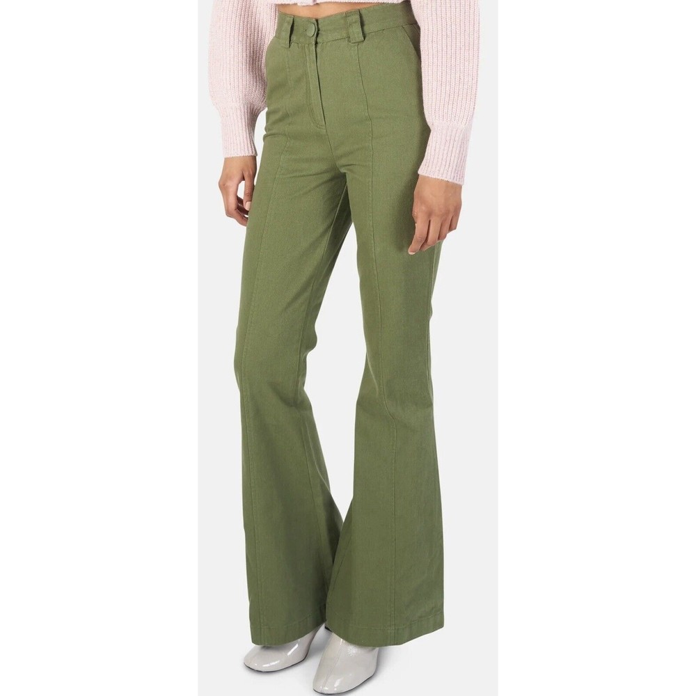 NWT LoveShackFancy Meyerson Flared Wide Leg High Rise Eucalyptus Green Pants 2